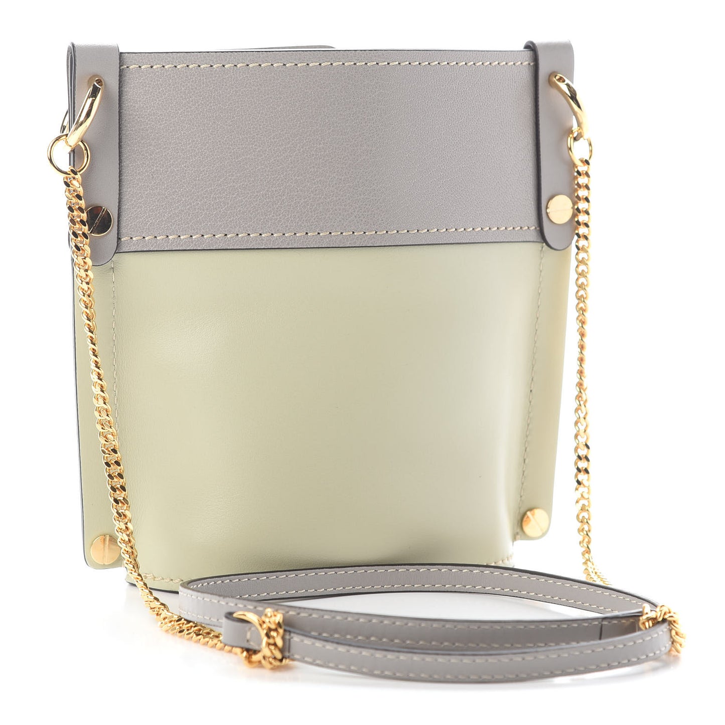 Shiny Calfskin Goatskin Mini Aby Bi-Color Bucket Light Eucalyptus