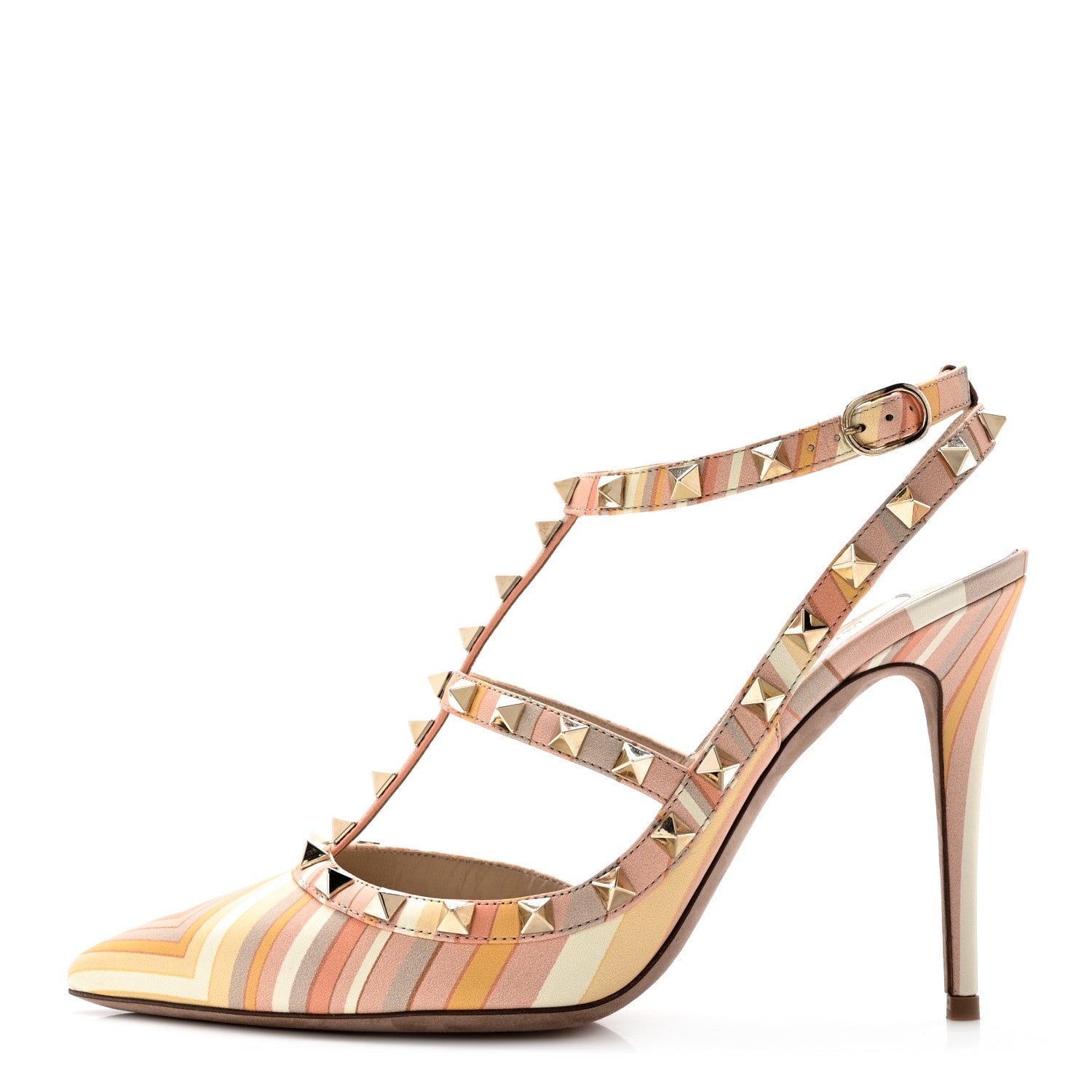 Valentino Garavani Nappa Native Couture 1975 Rockstud Ankle Strap 100mm Pumps 39.5 Mandarin Sorbet 1 of 9