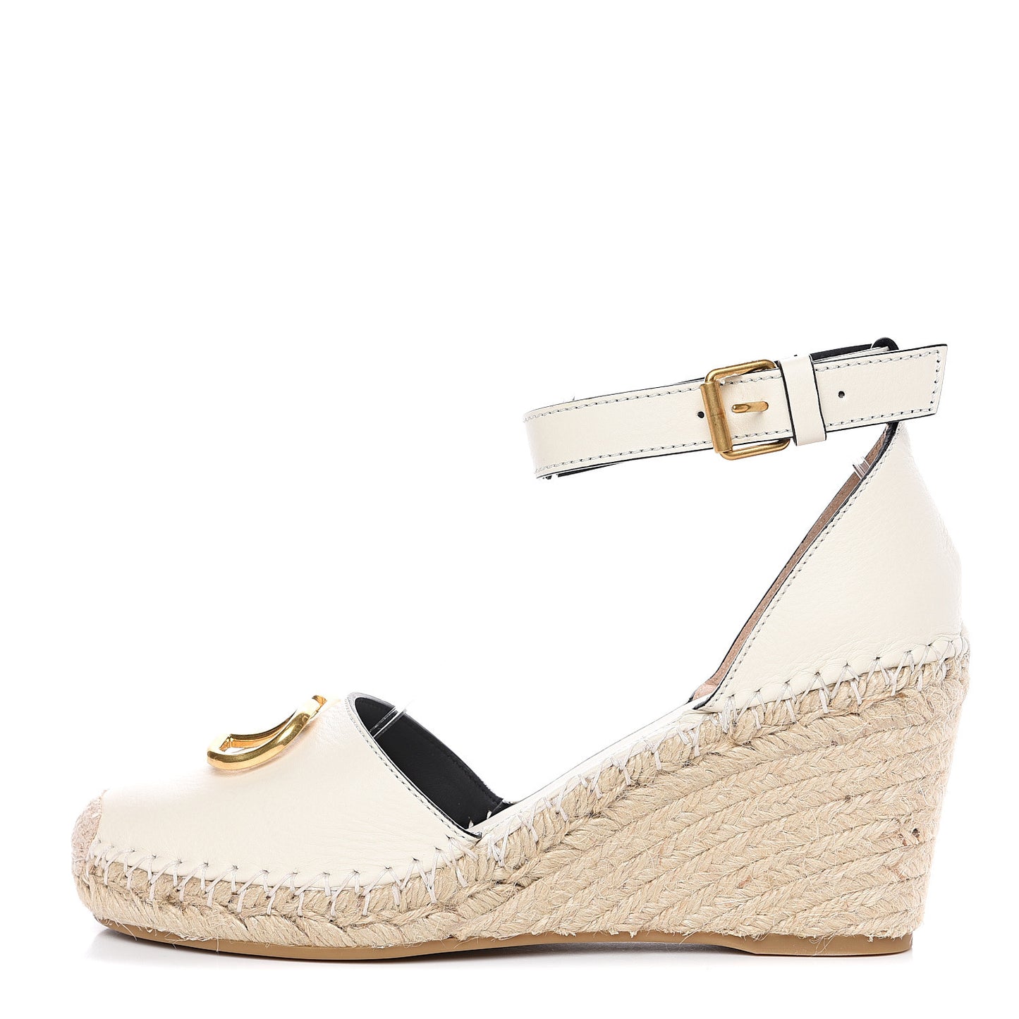 Grained Calfskin VLogo Ankle Wrap Espadrille Wedges 41 Light Ivory