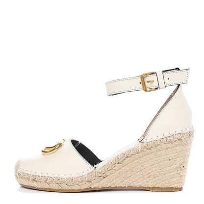 Valentino Garavani Grained Calfskin VLogo Ankle Wrap Espadrille Wedges 41 Light Ivory 1 of 10