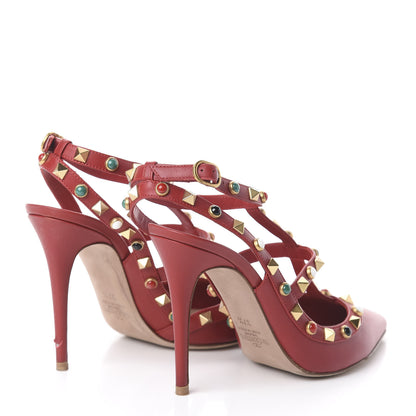 Valentino Garavani Calfskin Rockstud Rolling Ankle Strap 100mm Pumps 37.5 Rosso Valentino 4 of 7