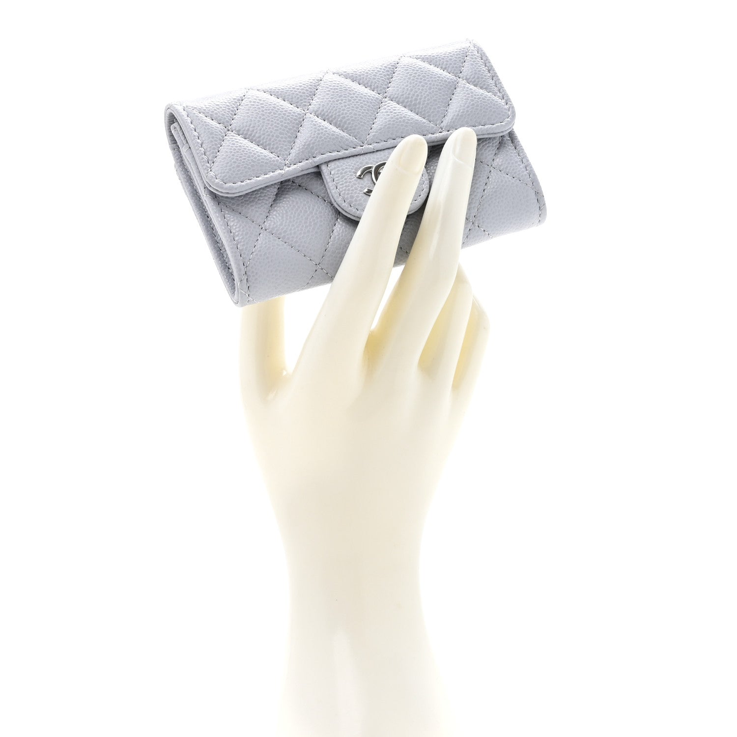 Chanel Caviar Quilted Flap Card Holder Wallet Light Grey 2 of 9