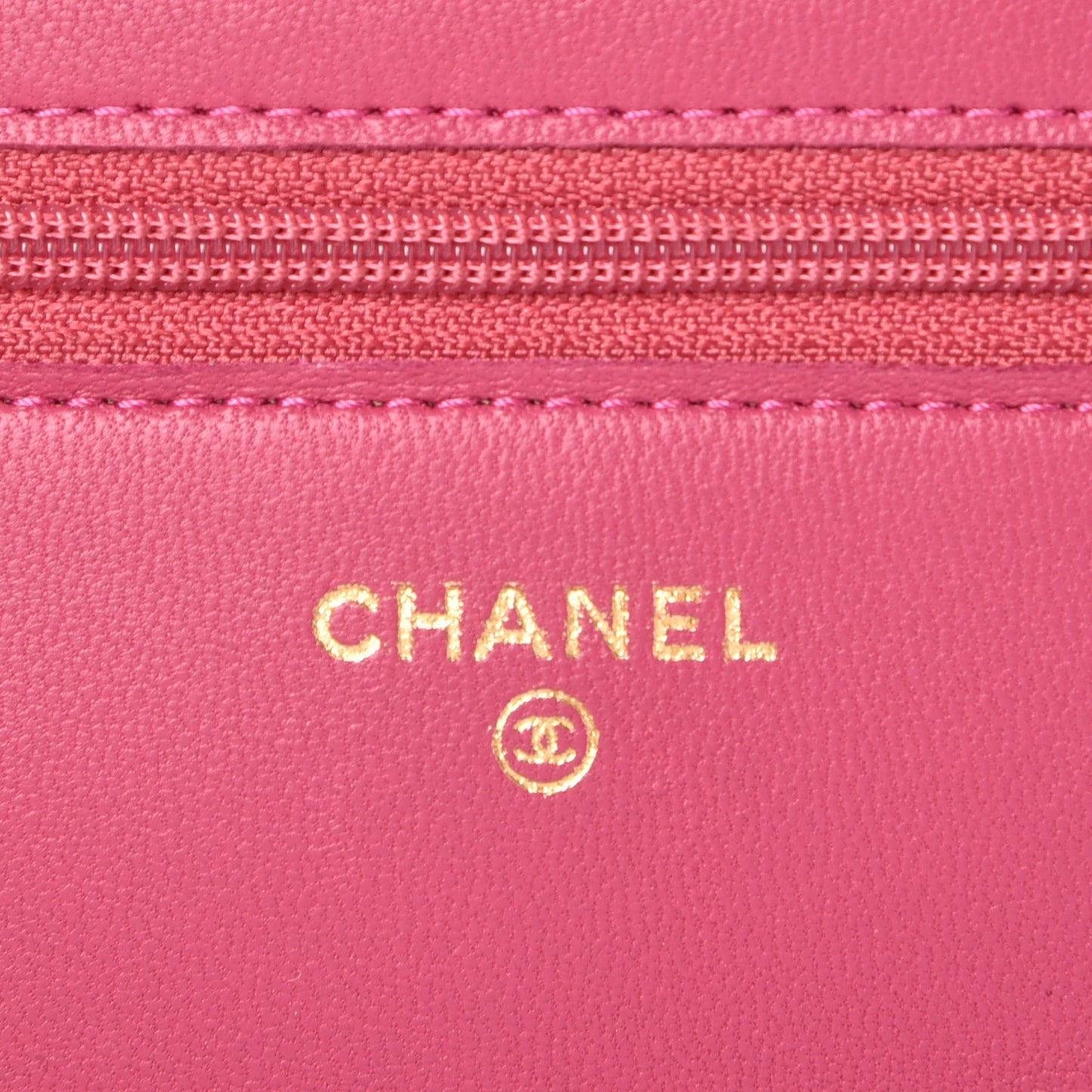 Lambskin Camellia Embossed Wallet on Chain WOC Fuchsia