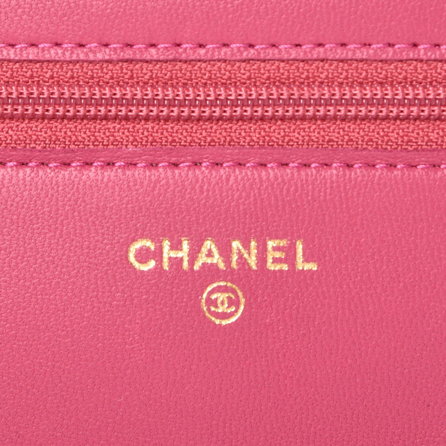 Chanel Lambskin Camellia Embossed Wallet on Chain WOC Fuchsia 6 of 9