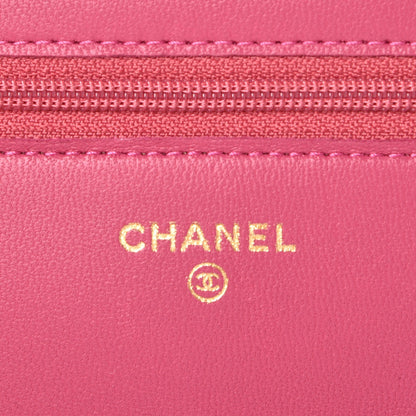 Chanel Lambskin Camellia Embossed Wallet on Chain WOC Fuchsia 6 of 9