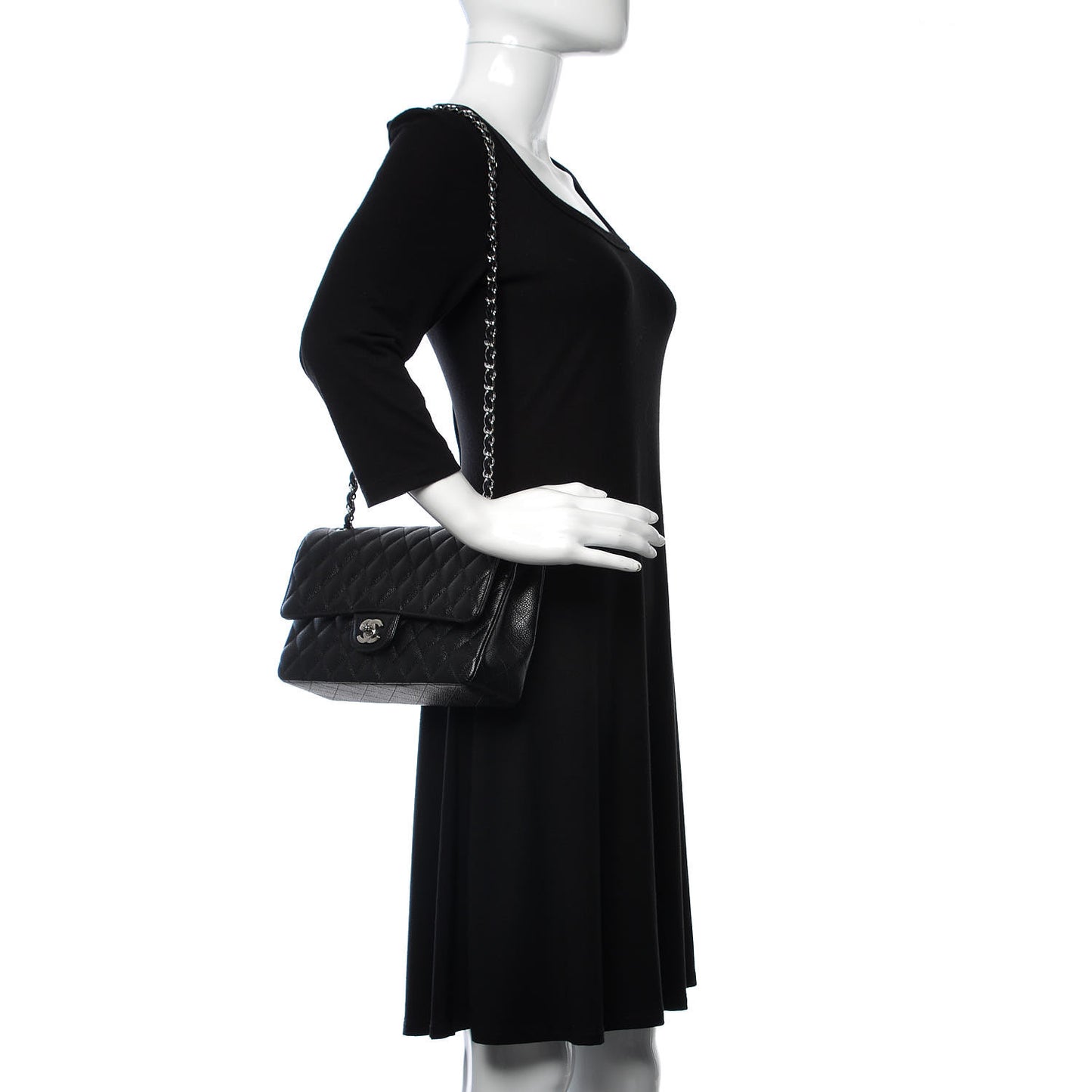 Caviar Quilted Medium Double Flap Black
