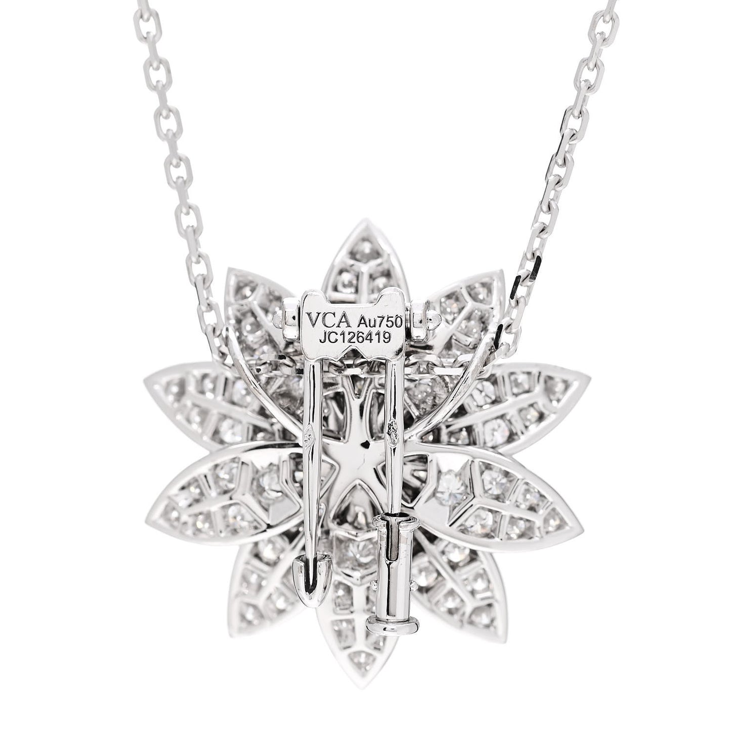 18K White Gold Diamond Medium Lotus Pendant Necklace