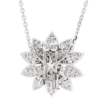 Van Cleef & Arpels 18K White Gold Diamond Medium Lotus Pendant Necklace 4 of 8