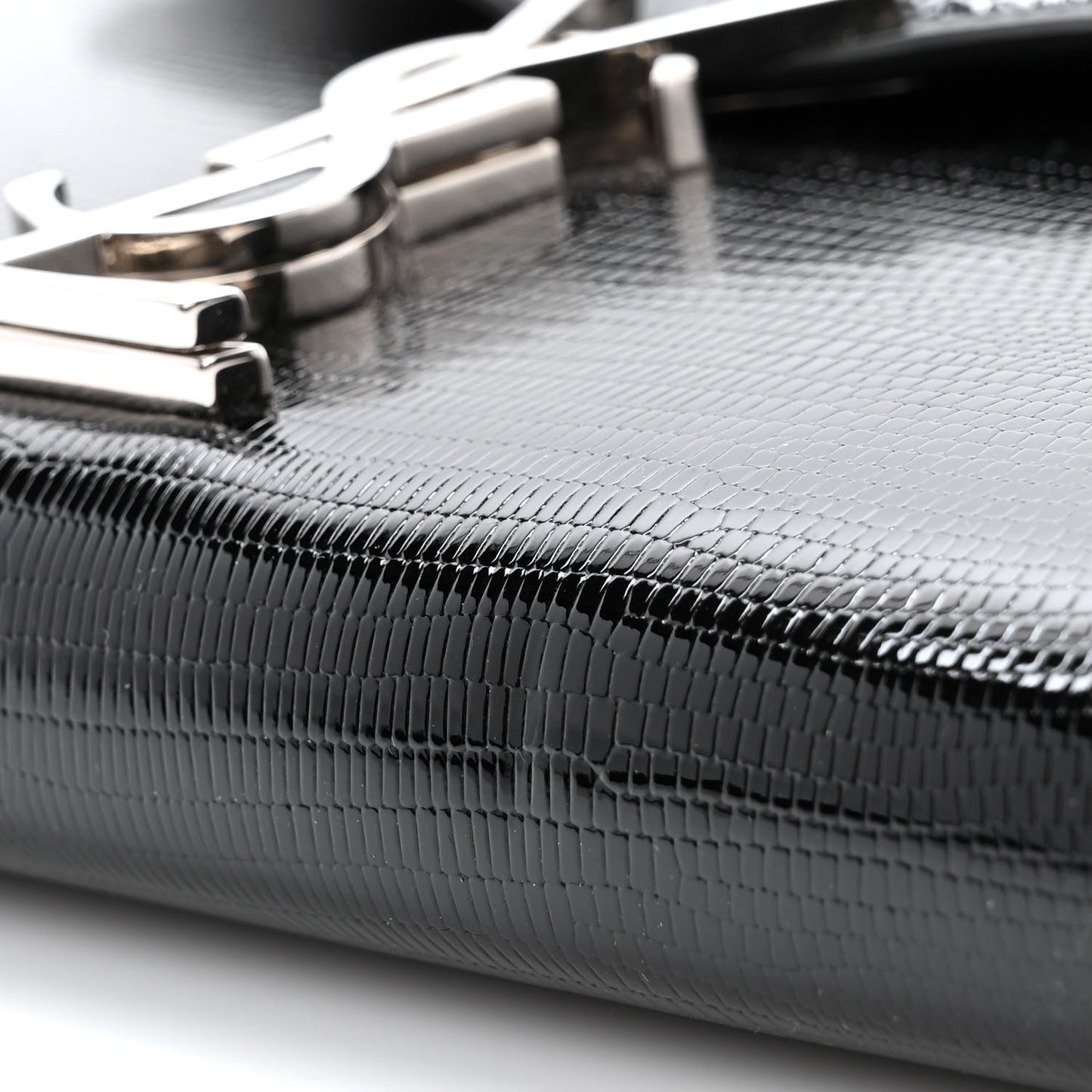 Calfskin Lizard Embossed Monogram Cassandra Chain Wallet Black
