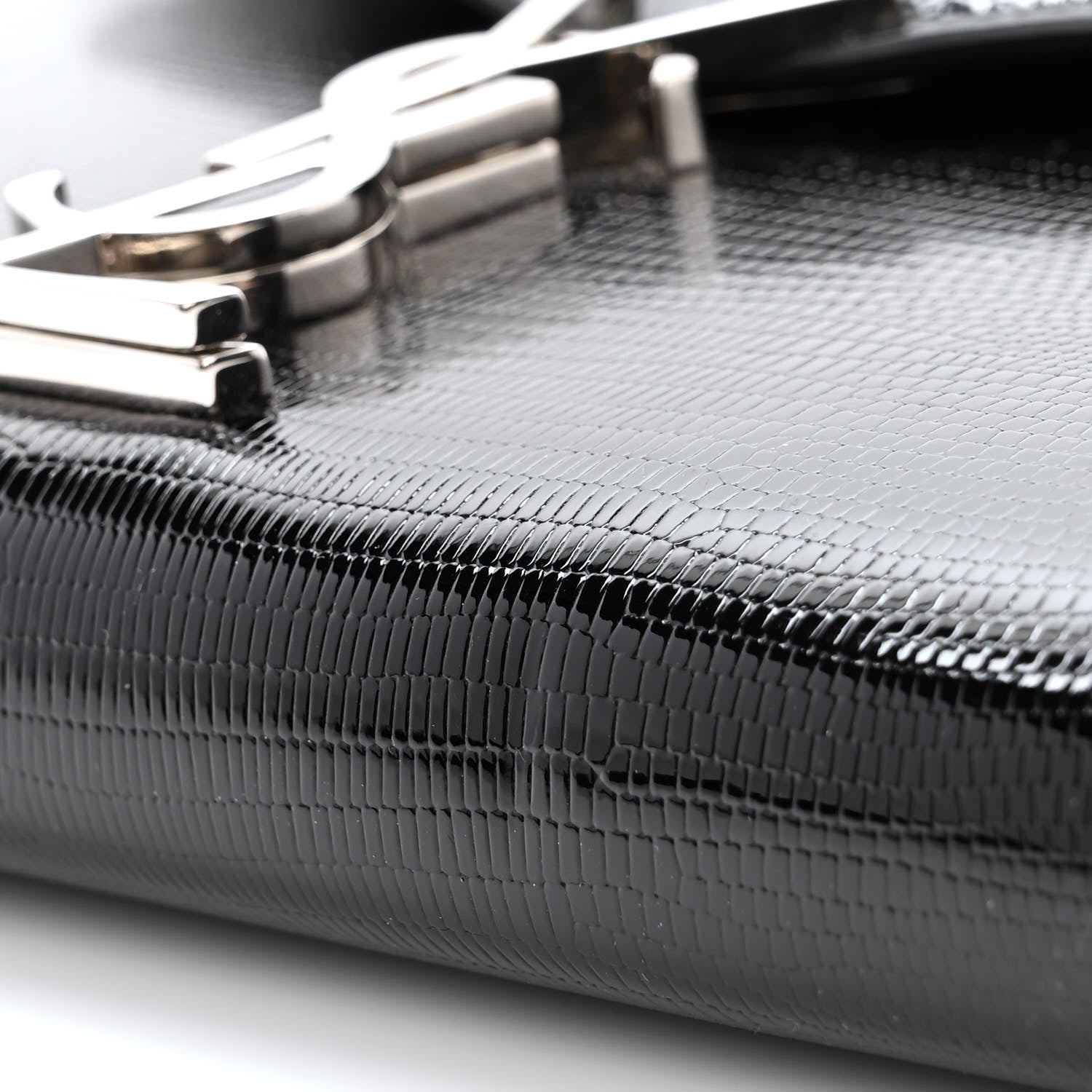 Saint Laurent Calfskin Lizard Embossed Monogram Cassandra Chain Wallet Black 13 of 13
