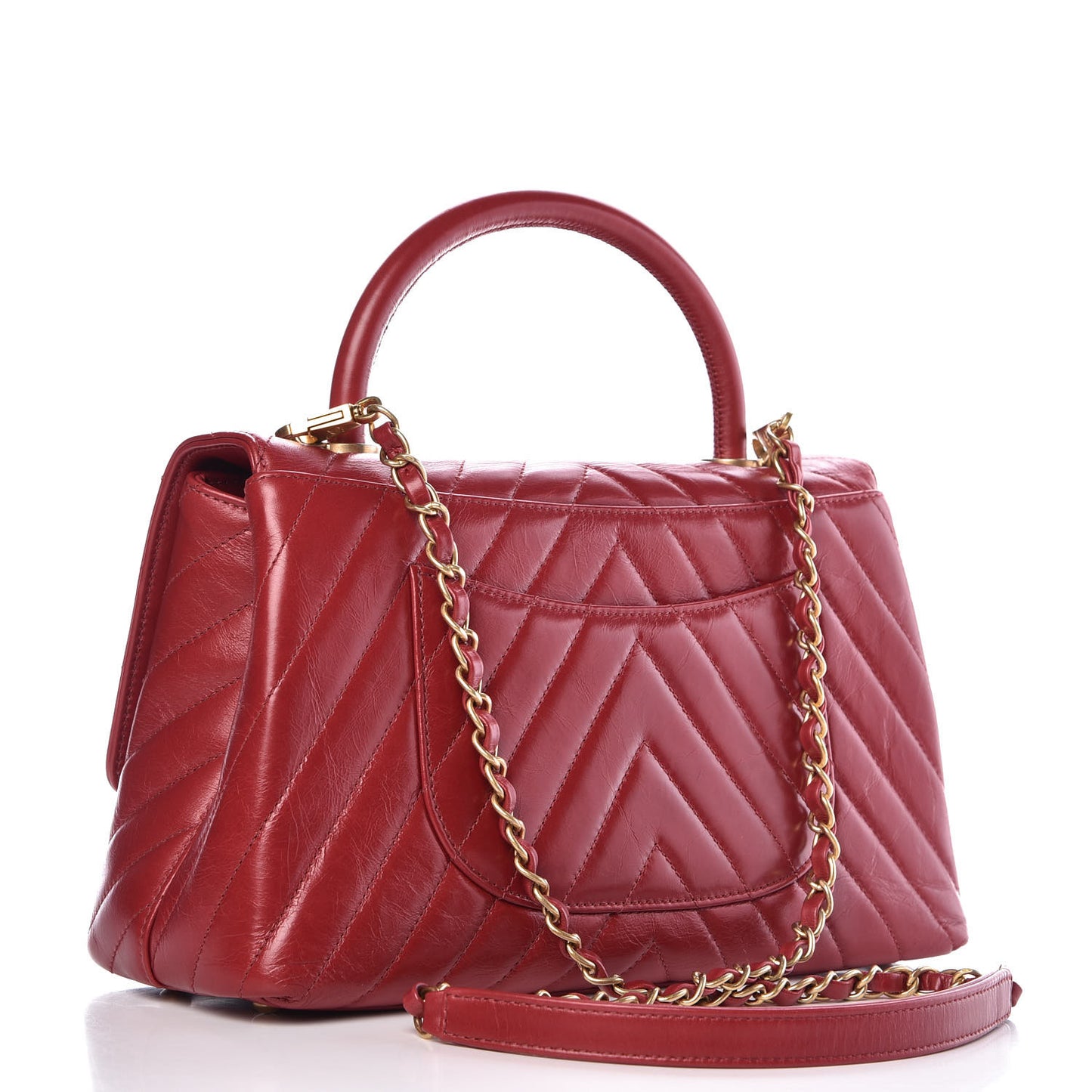 Calfskin Chevron Quilted Small Coco Handle Flap Red