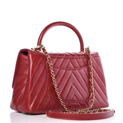 Chanel Calfskin Chevron Quilted Small Coco Handle Flap Red 3 of 10