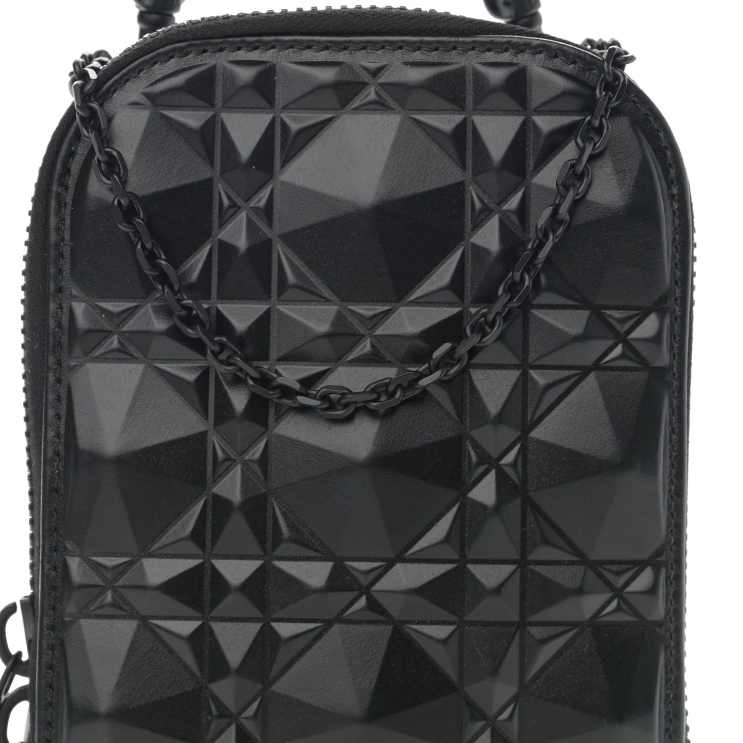 Calfskin Cannage Diamond Cannage Phone Holder Black