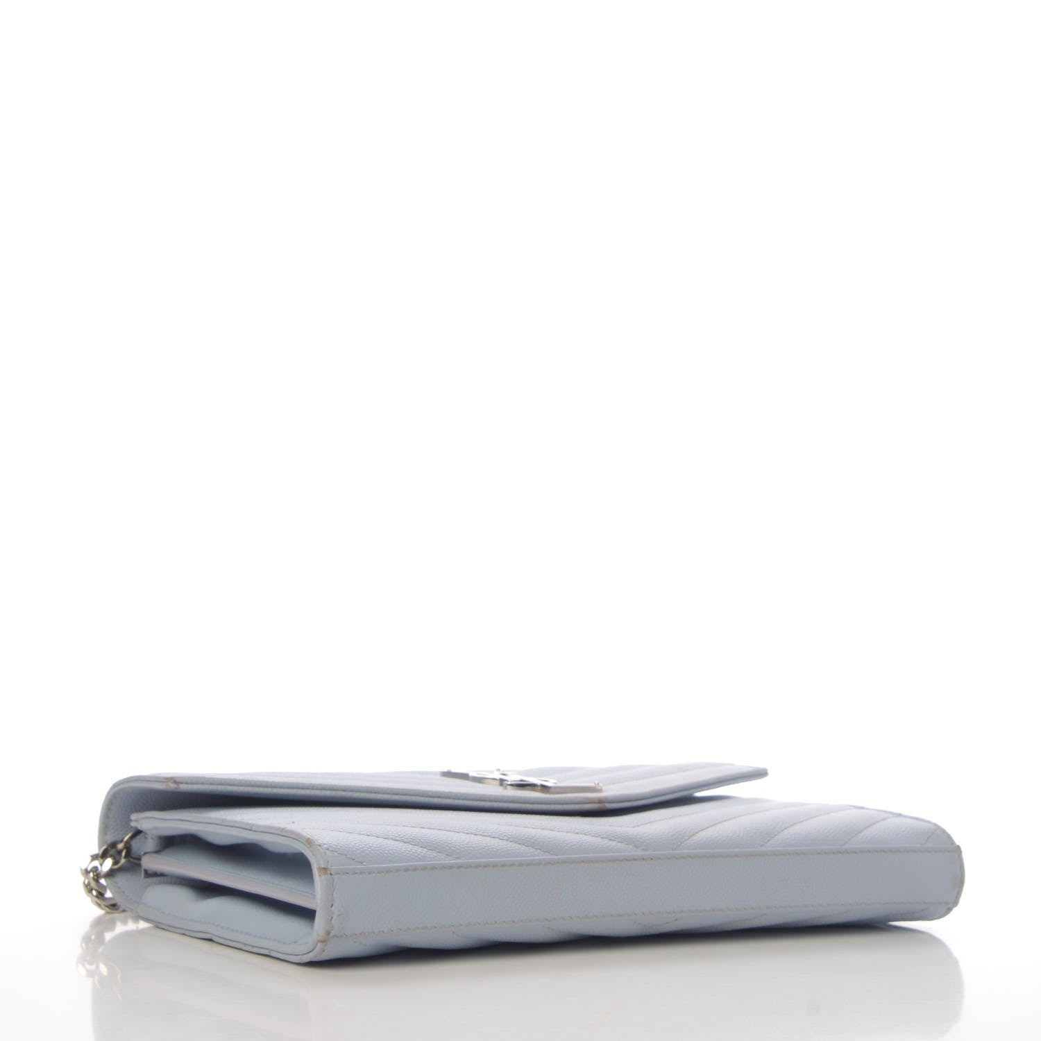 Saint Laurent Grain De Poudre Matelasse Monogram Chain Wallet Sky Blue 4 of 16