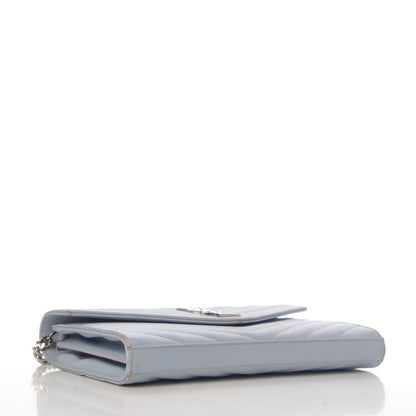 Saint Laurent Grain De Poudre Matelasse Monogram Chain Wallet Sky Blue 4 of 16