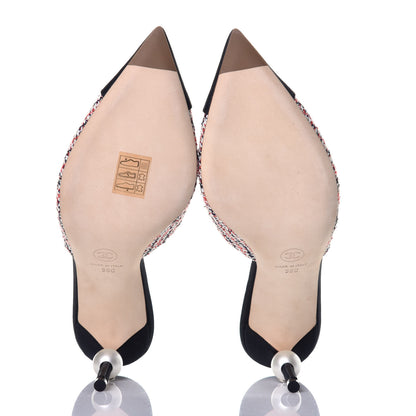 Chanel Tweed Grosgrain Pearl Cap Toe Mules 38 Black Red 6 of 11