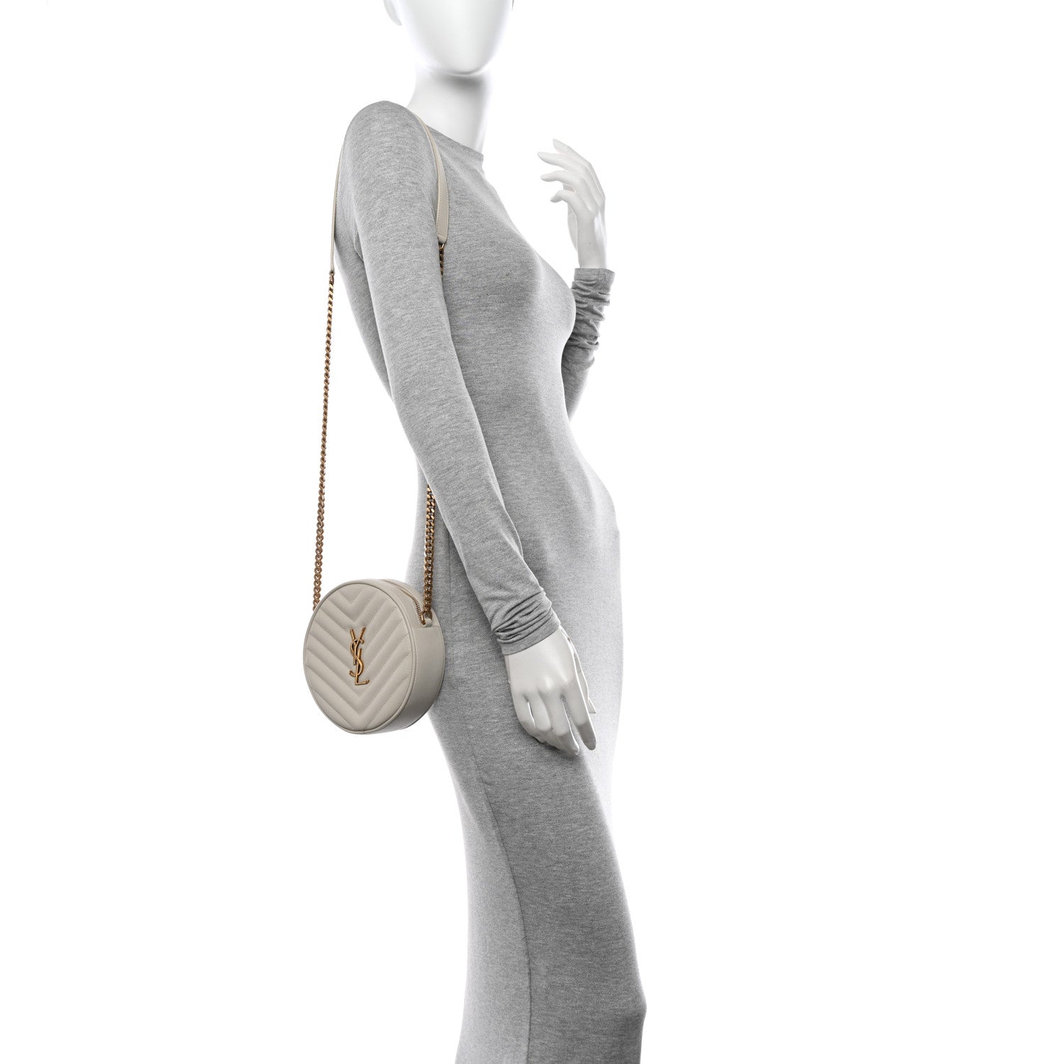 Saint Laurent Grain De Poudre Matelasse Chevron Quilted Round Vinyle Camera Bag Crema Soft 3 of 11