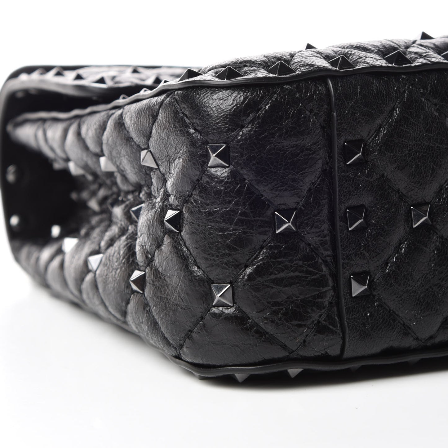 Craquele Nappa Medium Rockstud Spike Shoulder Bag Black