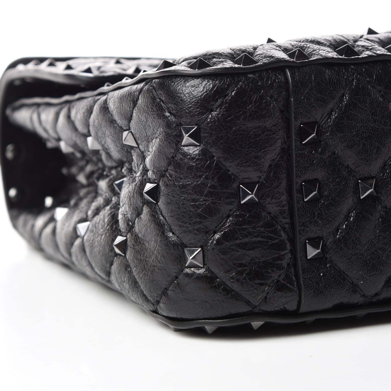 Valentino Garavani Craquele Nappa Medium Rockstud Spike Shoulder Bag Black 8 of 9