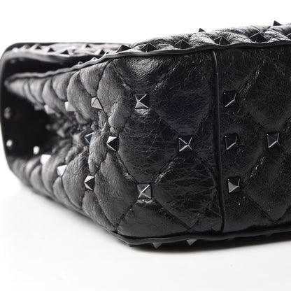 Valentino Garavani Craquele Nappa Medium Rockstud Spike Shoulder Bag Black 8 of 9