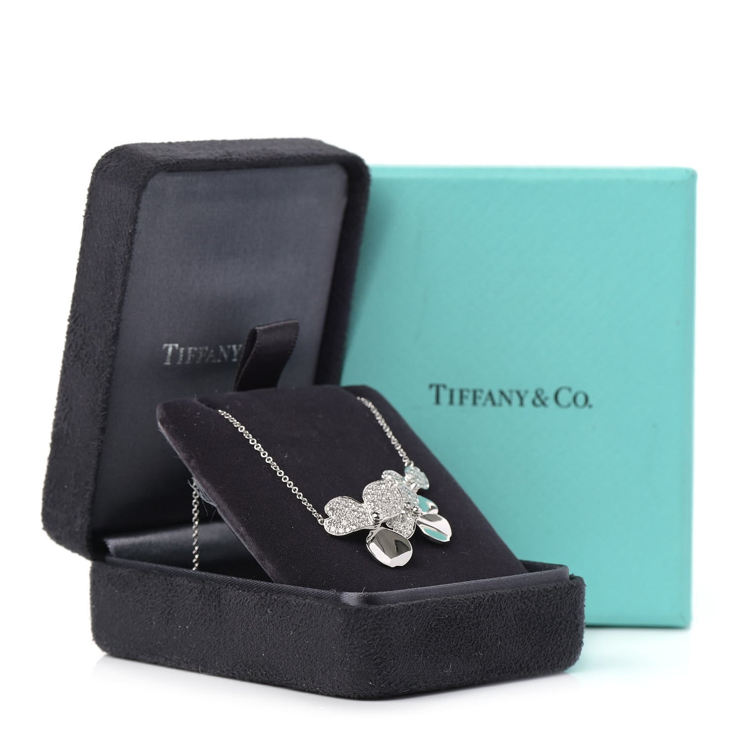Platinum Diamond Mini Paper Flowers Cluster Pendant Necklace