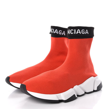 Balenciaga Neoprene Knit Womens Speed Cuffed Sneakers 39 Red Black White 3 of 8
