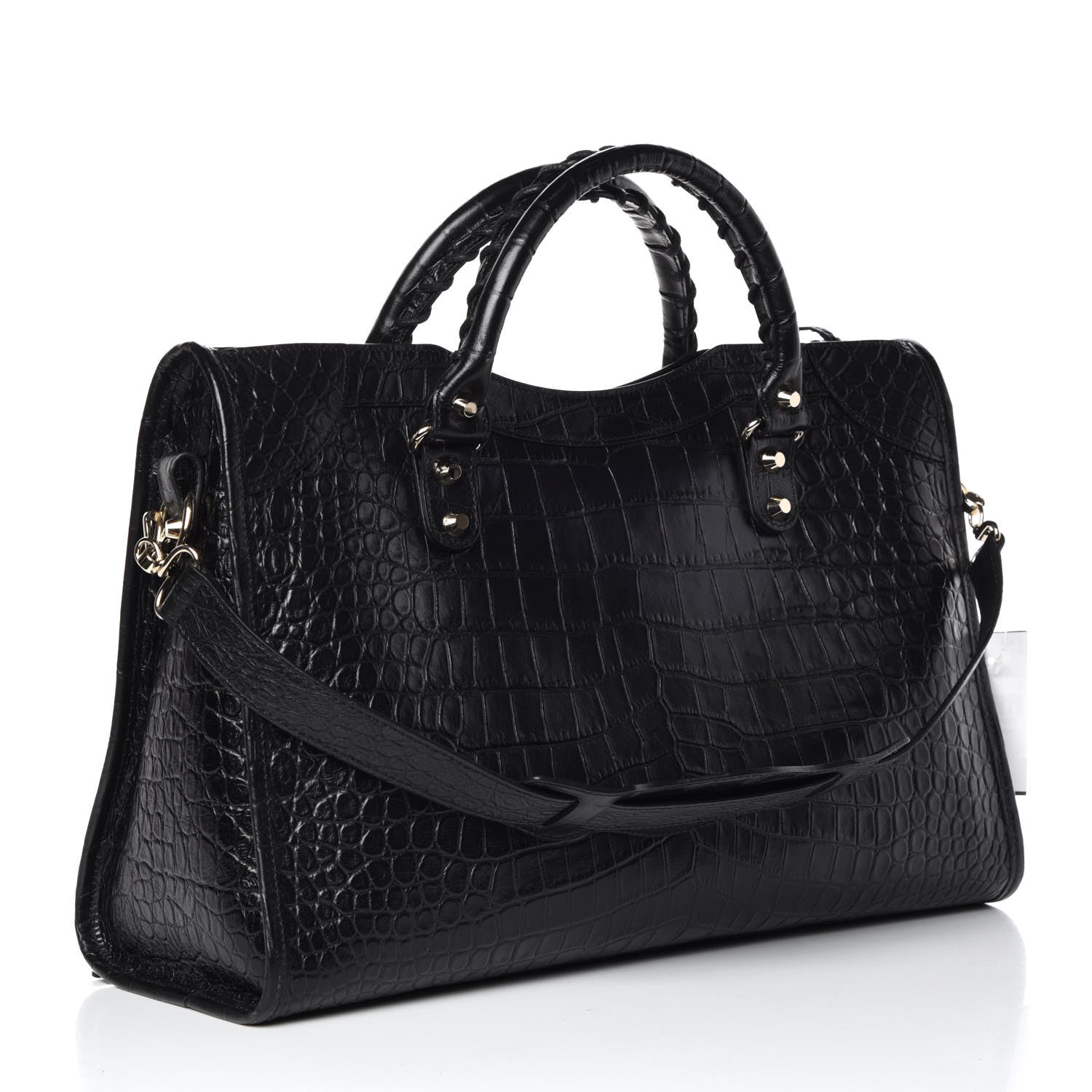 Balenciaga Calfskin Crocodile Embossed Classic Hardware City Black 4 of 10