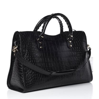 Balenciaga Calfskin Crocodile Embossed Classic Hardware City Black 4 of 10