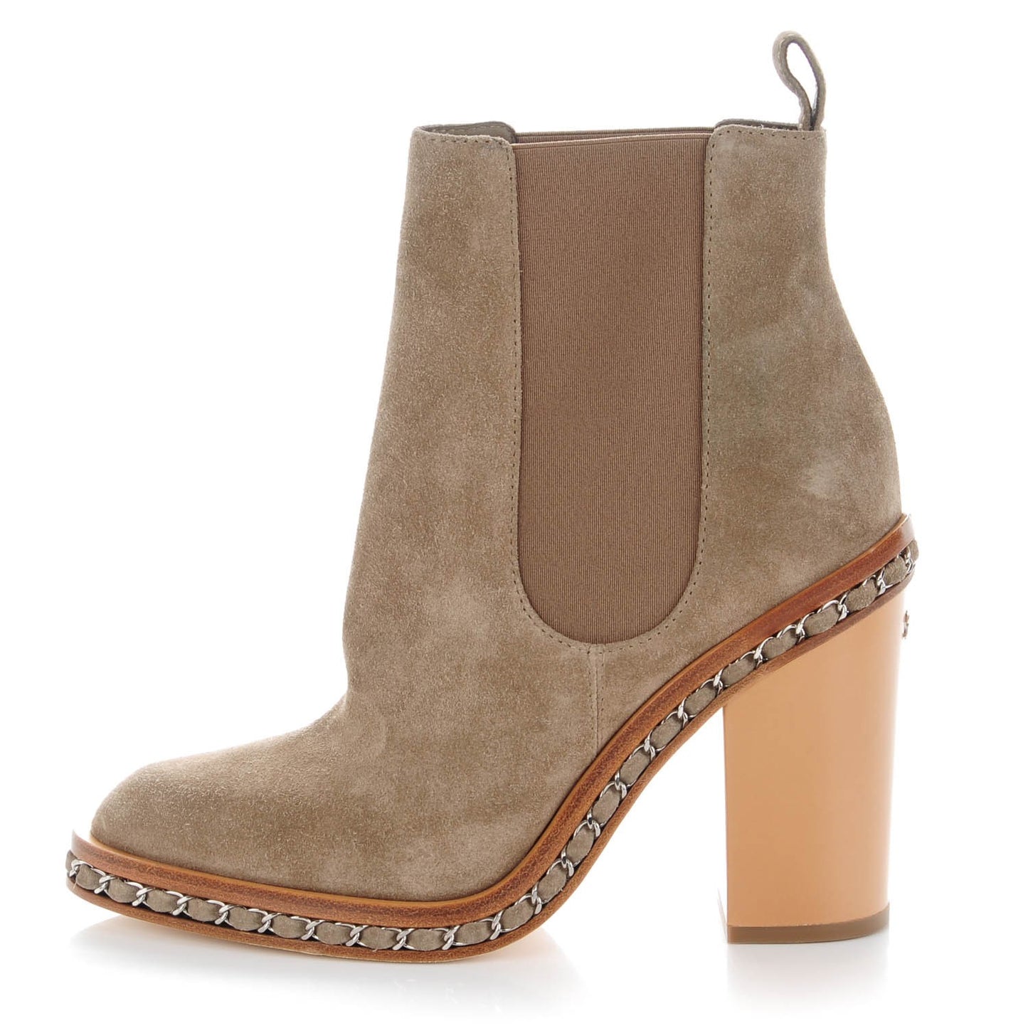 Suede Chain Around Elastic Boots 39.5 Light Brown