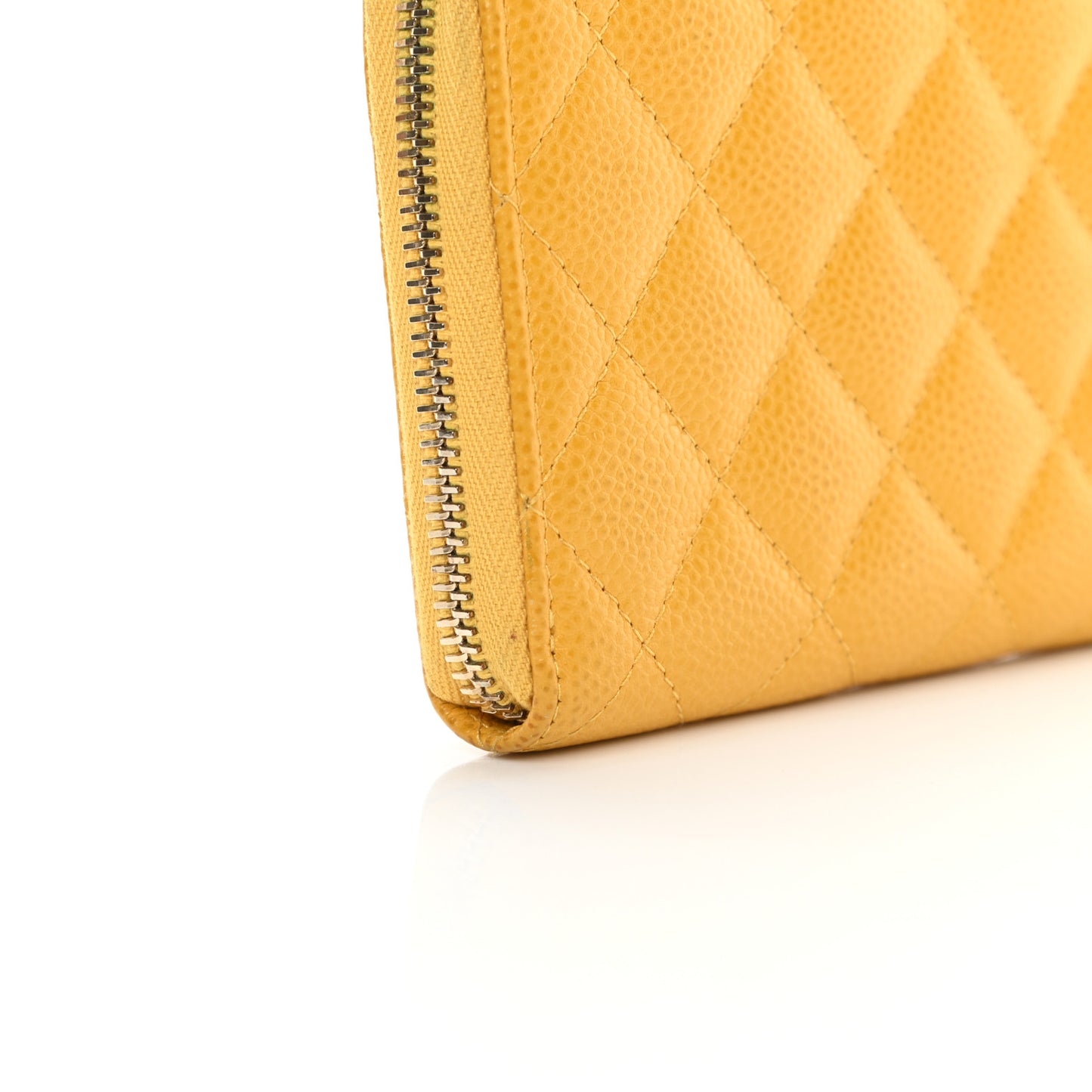 Caviar Quilted Large Gusset Zip Around Wallet Yellow