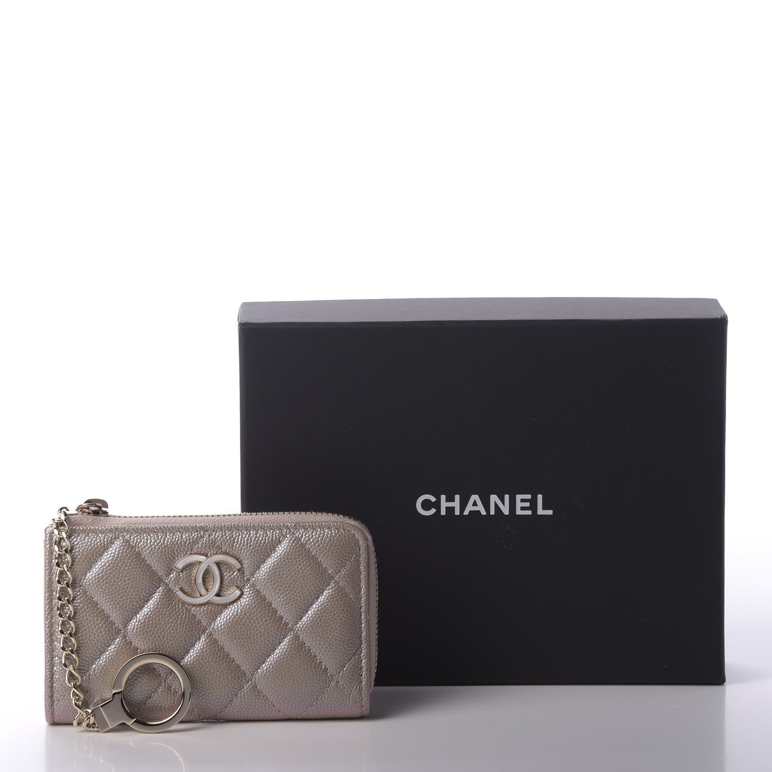 Chanel Iridescent Caviar Quilted Key Holder Case Light Gold 8 of 8