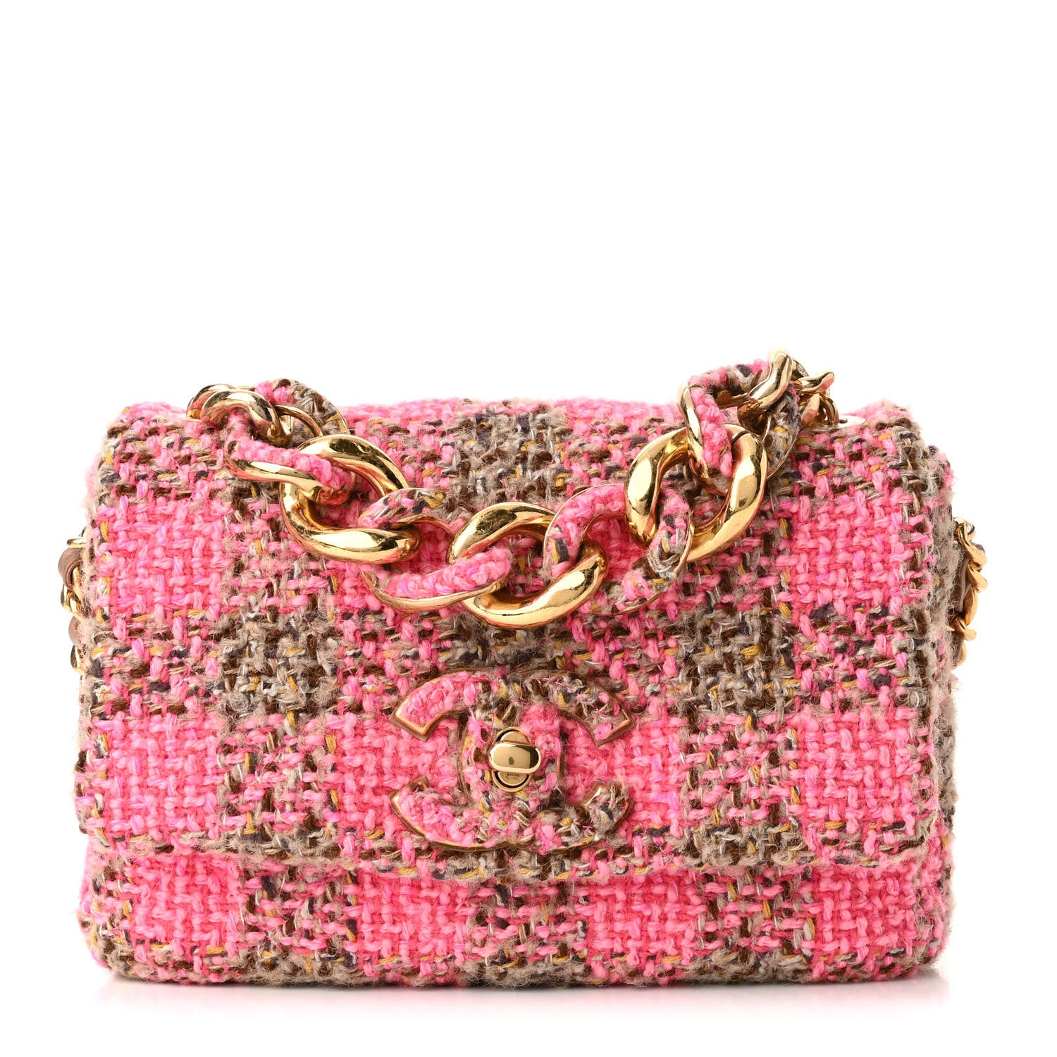 Chanel Wool Tweed Quilted Small Elegant Chain Flap Pink Brown 1 of 11