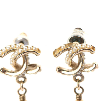 Chanel Pearl Twisted CC Drop Earrings Light Gold White 5 of 5