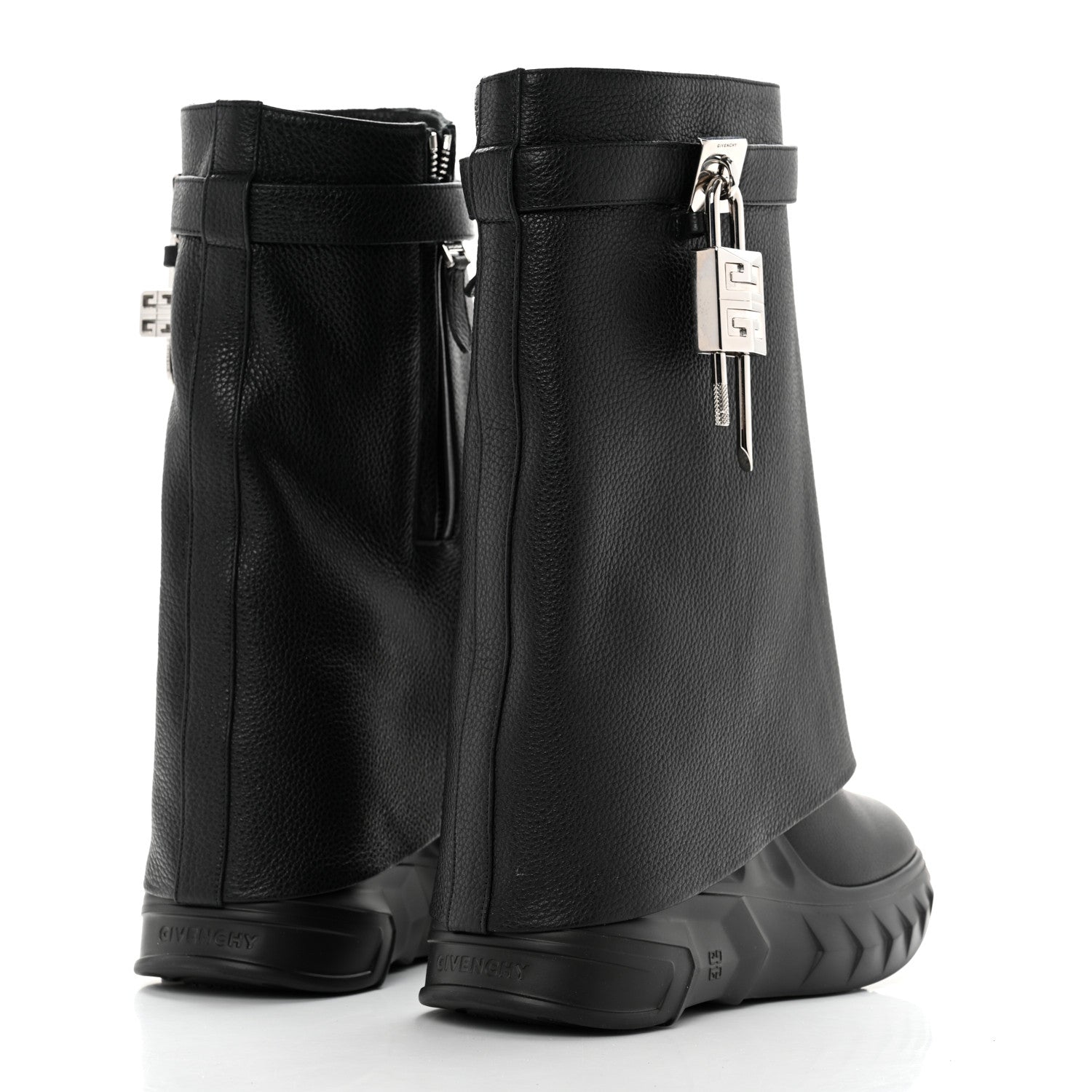 Givenchy Grained Calfskin Shark Lock Biker Ankle Boots 39 Black 4 of 8