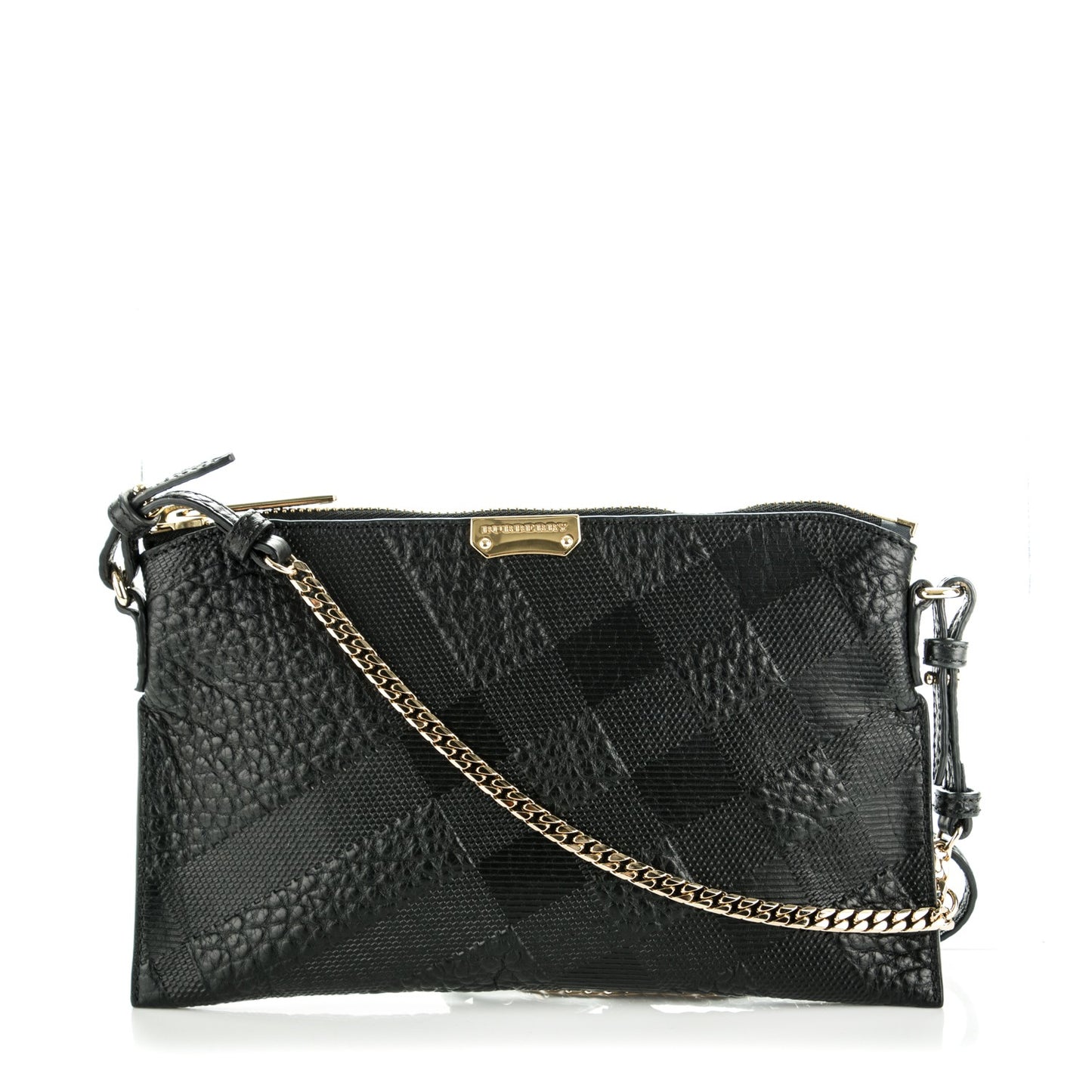 Signature Grain Calfskin Check Embossed Peyton Crossbody Clutch Bag Black