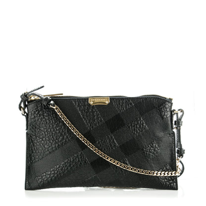 Burberry Signature Grain Calfskin Check Embossed Peyton Crossbody Clutch Bag Black 1 of 8