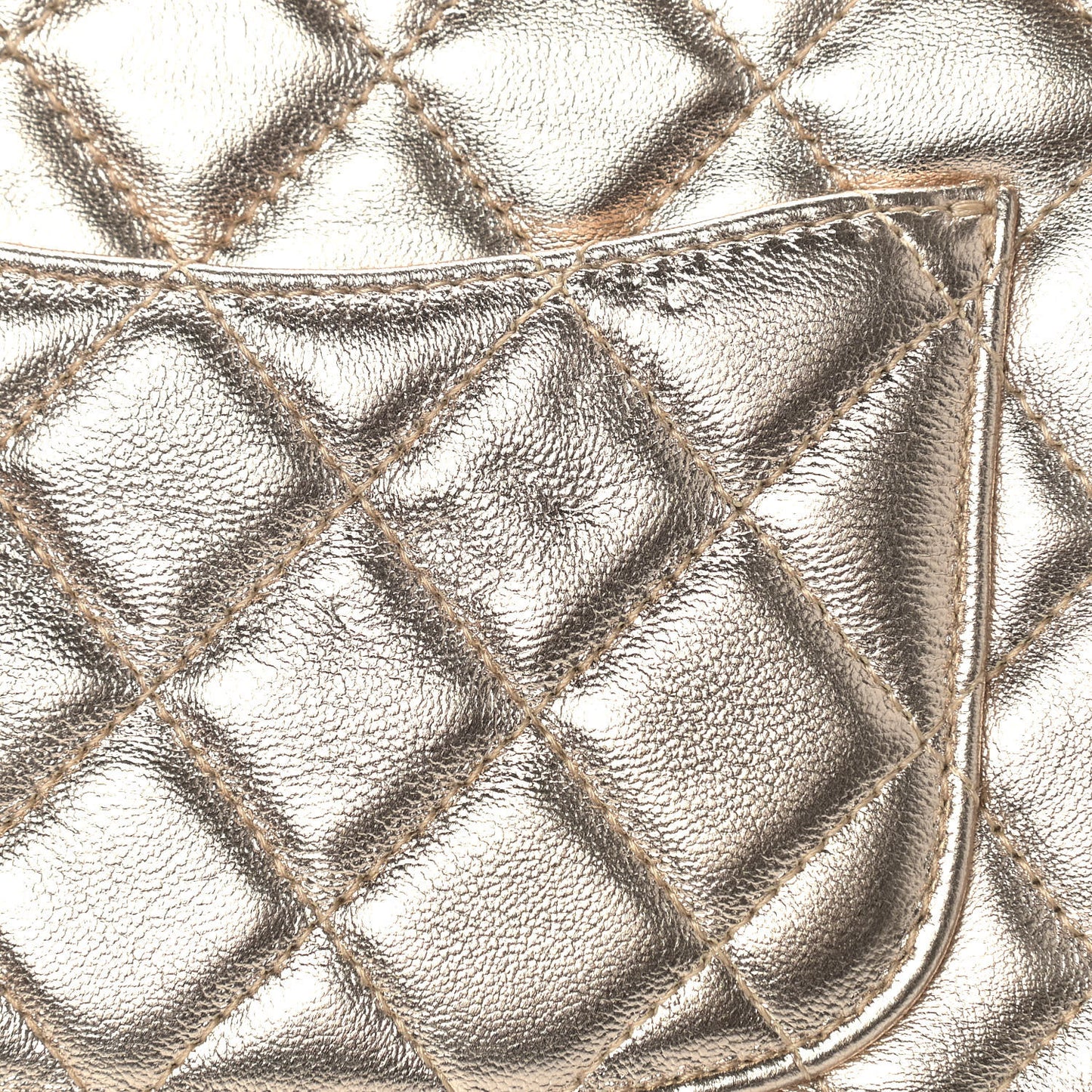 Metallic Lambskin Quilted Mini Rectangular Flap Gold Black