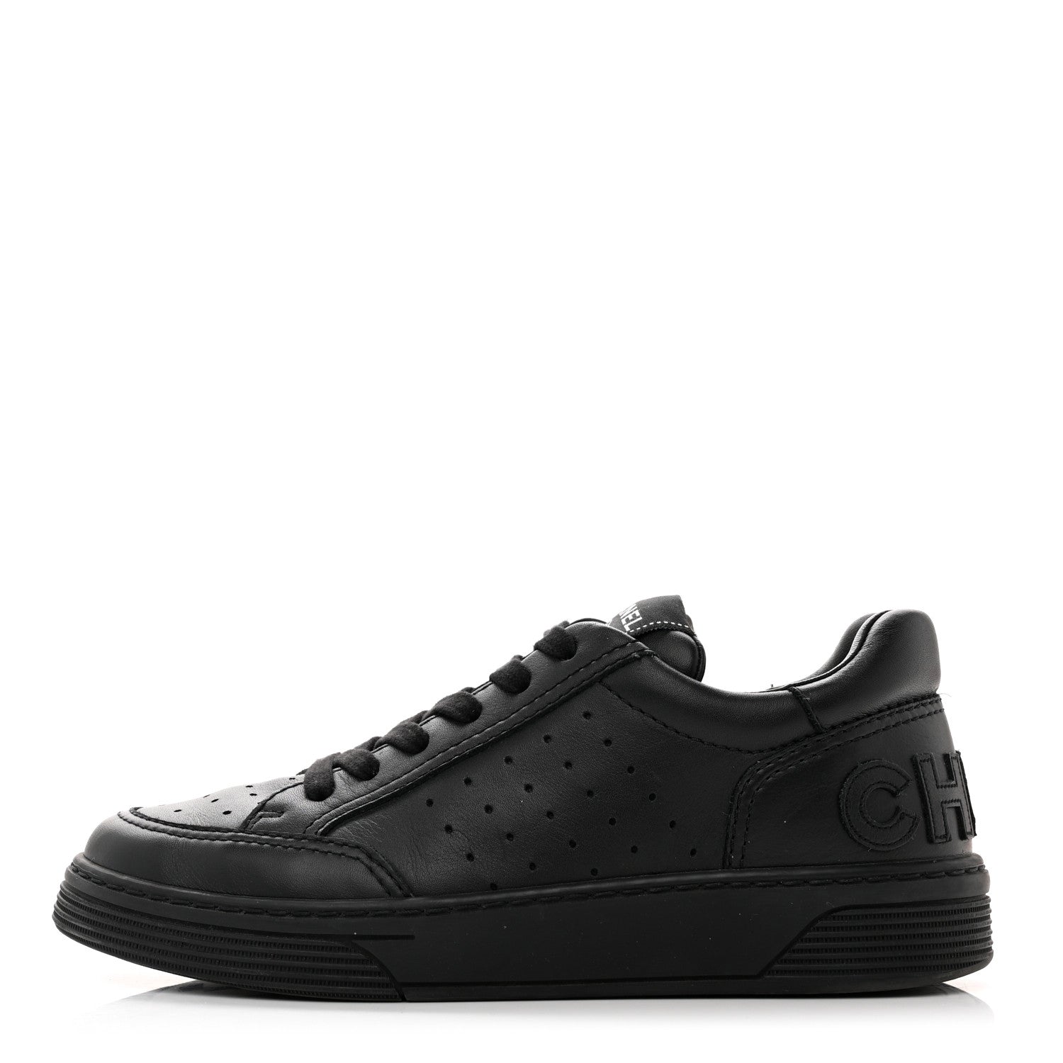 Chanel Calfskin Womens Logo Sneakers 37.5 Black 1 of 8