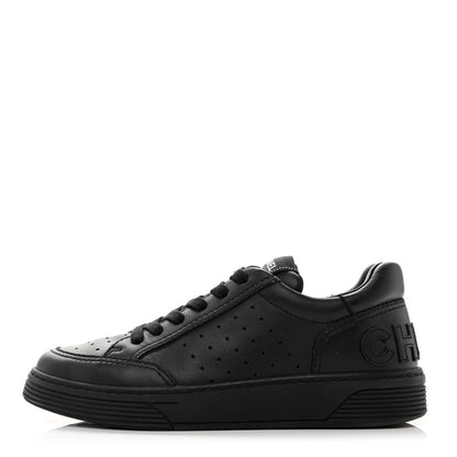 Chanel Calfskin Womens Logo Sneakers 37.5 Black 1 of 8