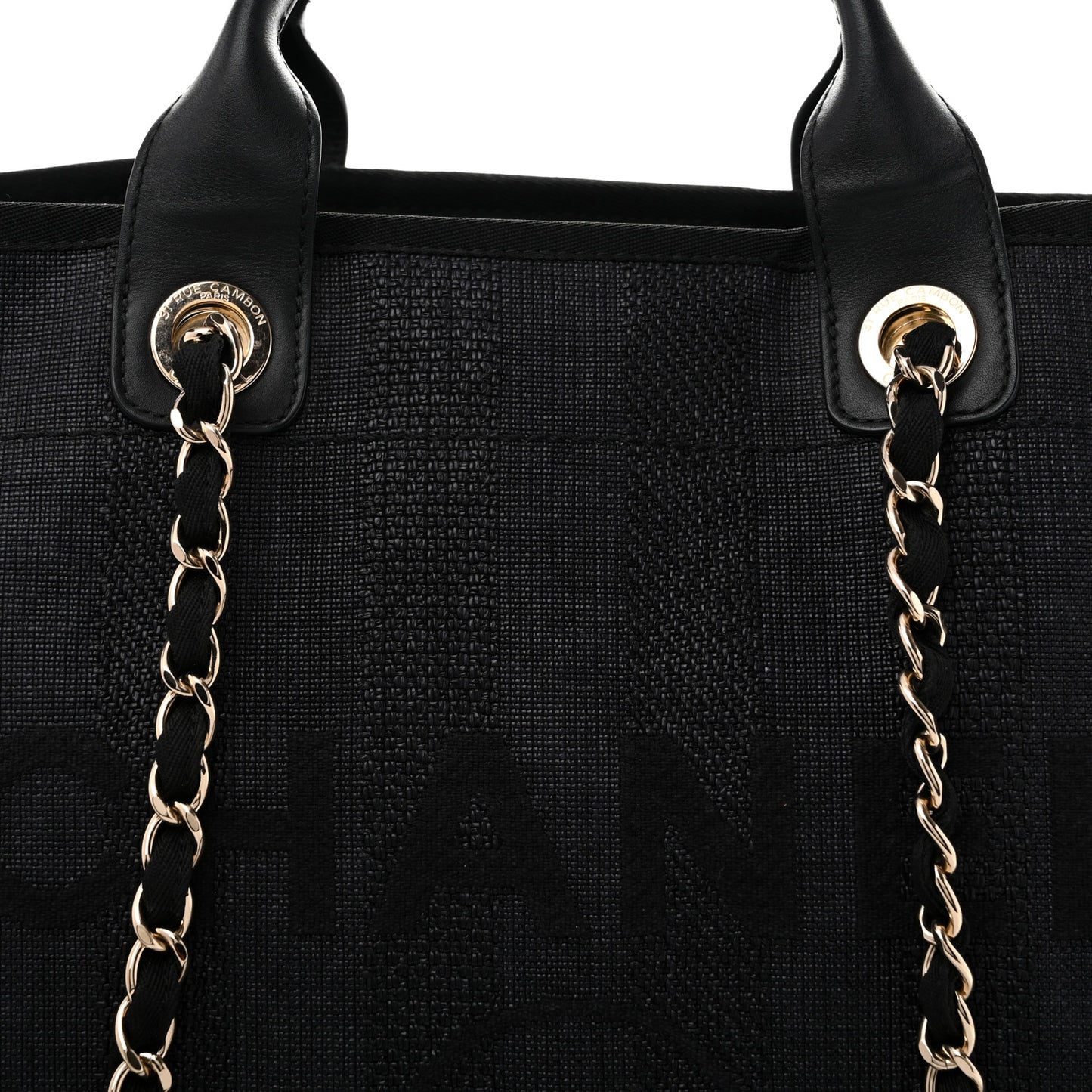 Mixed Fibers Calfskin Striped Large Deauville Tote Black