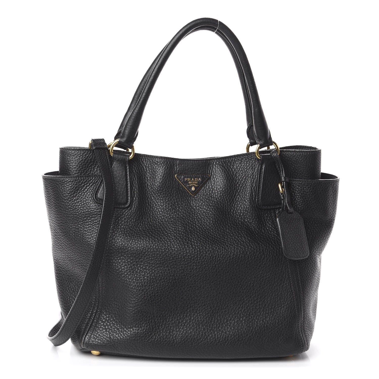 Prada Vitello Daino Side Pocket Tote Black 1 of 10