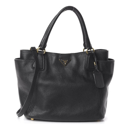 Prada Vitello Daino Side Pocket Tote Black 1 of 10