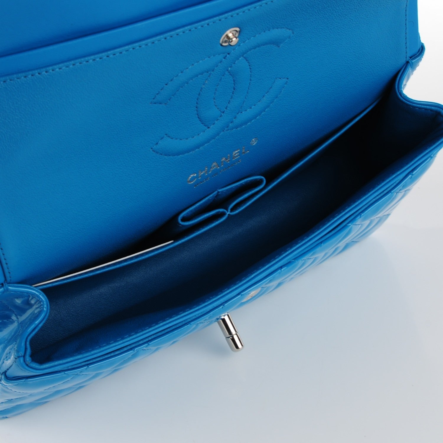 Chanel Patent Calfskin Quilted Medium Double Flap Turquoise 5 of 8