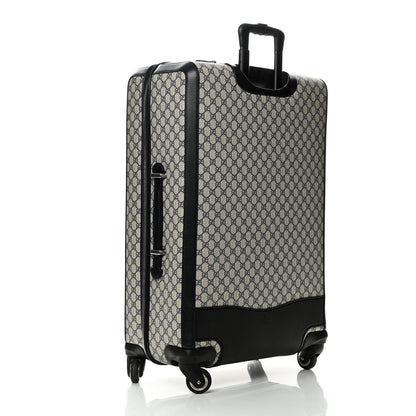 Gucci GG Supreme Monogram Textured Dollar Calfskin Web Large Savoy Trolley Suitcase Beige Blue 2 of 10