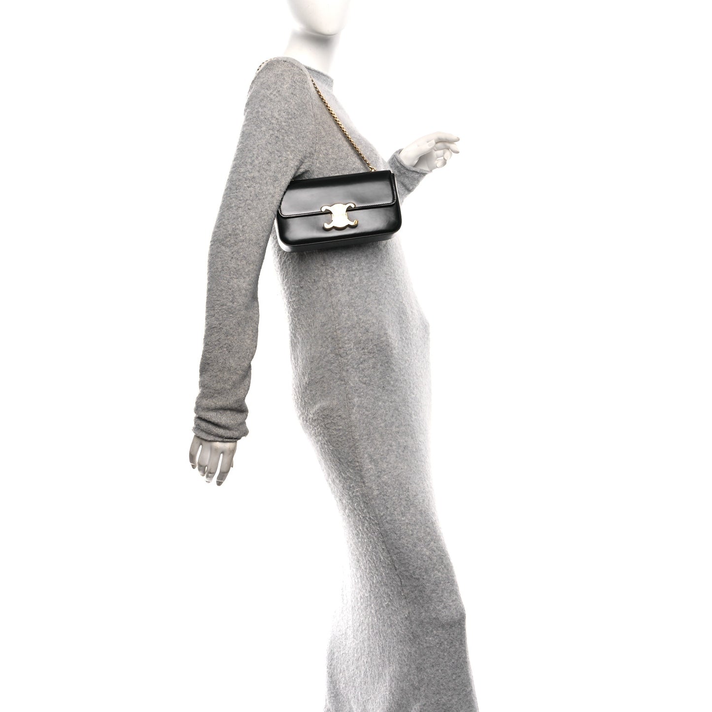 Shiny Calfskin Triomphe Shoulder Bag Black