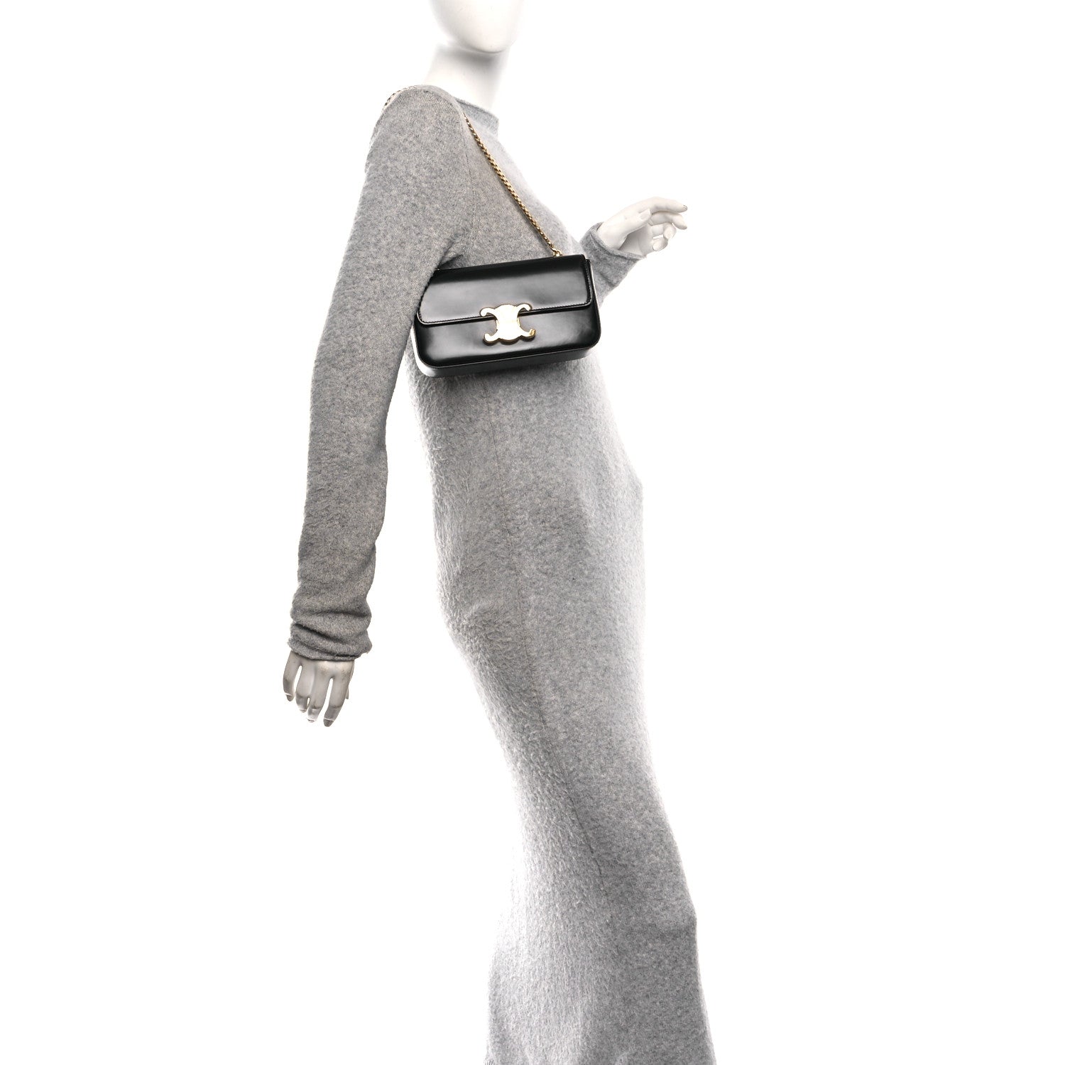 Celine Shiny Calfskin Triomphe Shoulder Bag Black 2 of 10