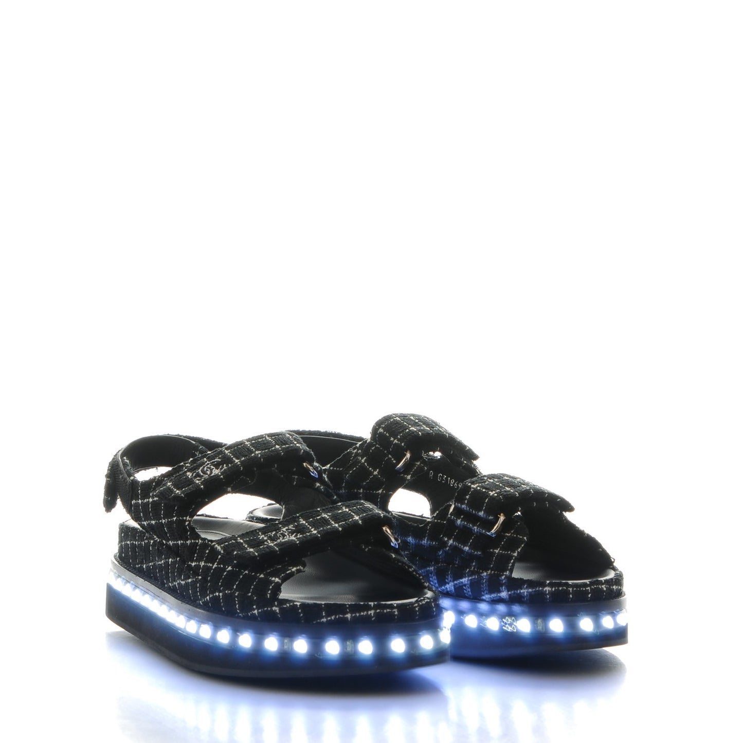 Tweed Lambskin Light Up LED Flat Sandals 40 Black