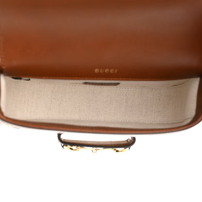 Gucci Canvas Calfskin Crystal GG Monogram Mini Horsebit 1955 Shoulder Bag Camel Ebony 5 of 13