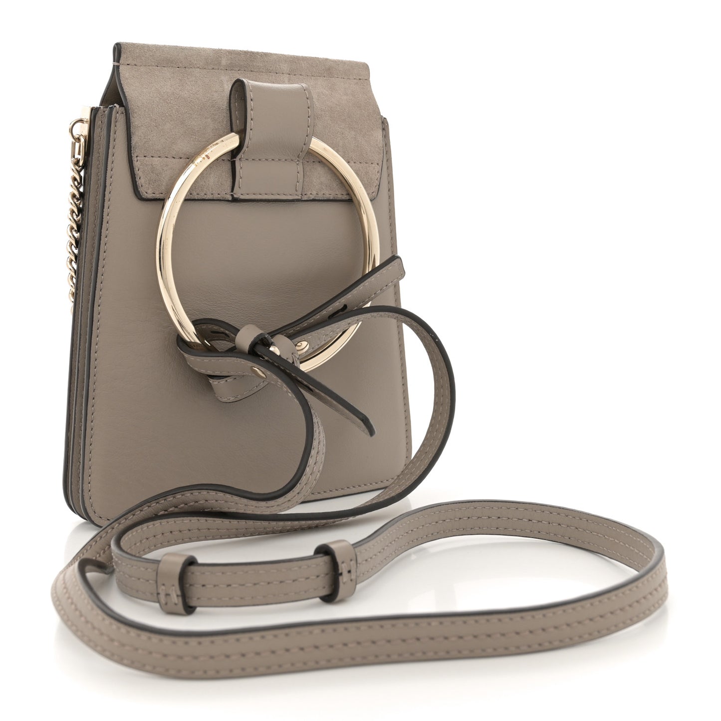 Suede Calfskin Mini Faye Bracelet Bag Motty Grey