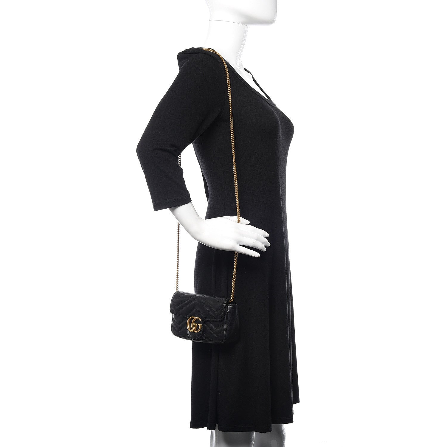 Gucci Calfskin Matelasse Super Mini GG Marmont Shoulder Bag Black 2 of 14